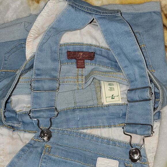 New 7 For All Mankind Denim Shortalls Short Overalls Size 18 months - Picture 6 of 9